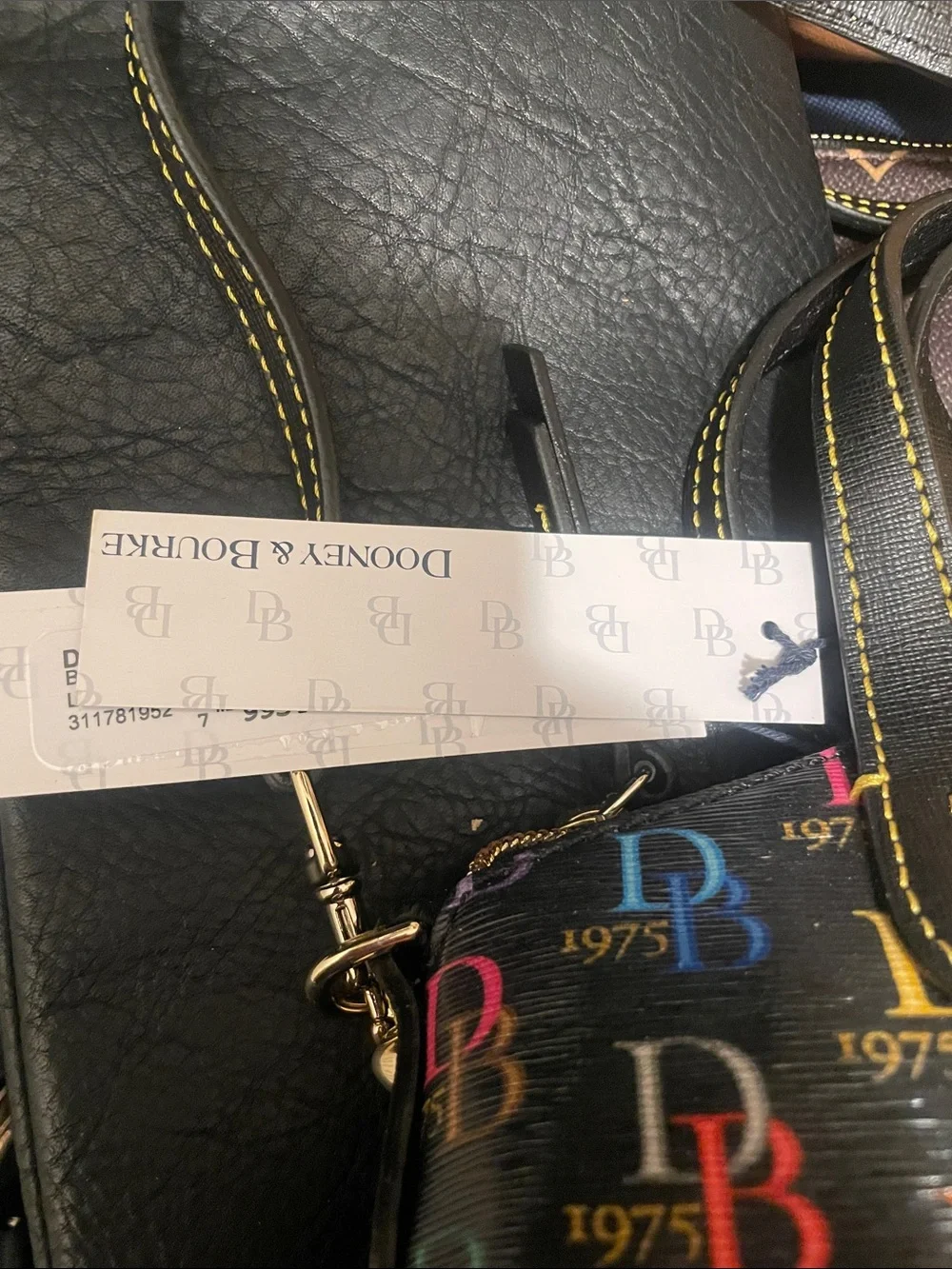 Dooney & Bourke Black Satchel with Multicolor DB Logo Print